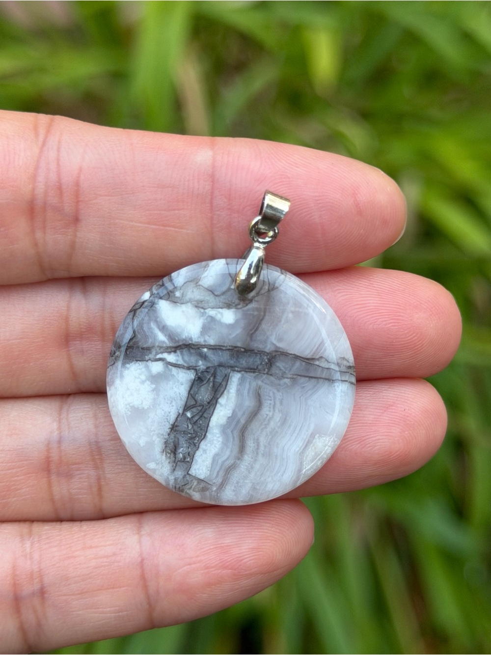 925 Silver Plated Picasso Jasper Round Disk Pendant 2582 - Picture 4 of 5